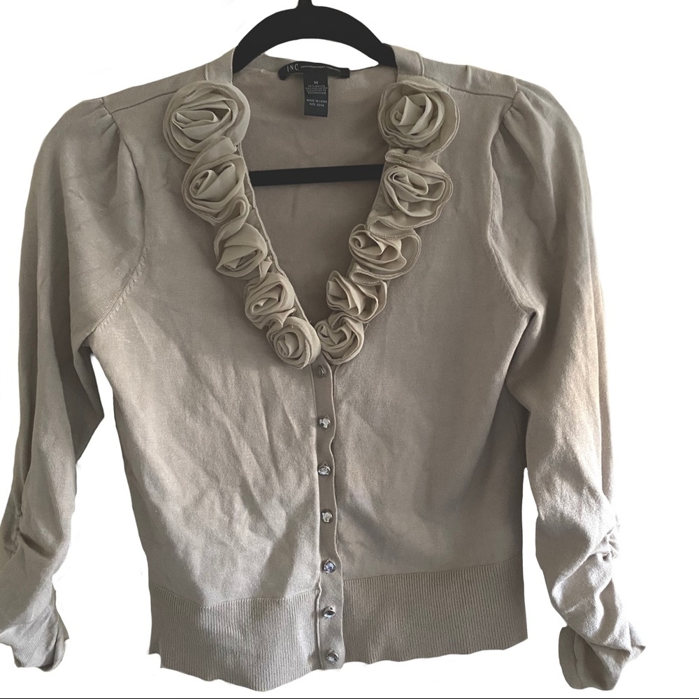 INC- Tan Cardigan With Flowers